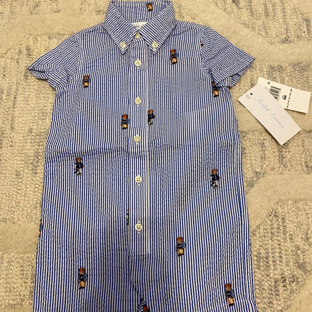 Ralph Lauren Baby Boy Seersucker Buttondown Romper